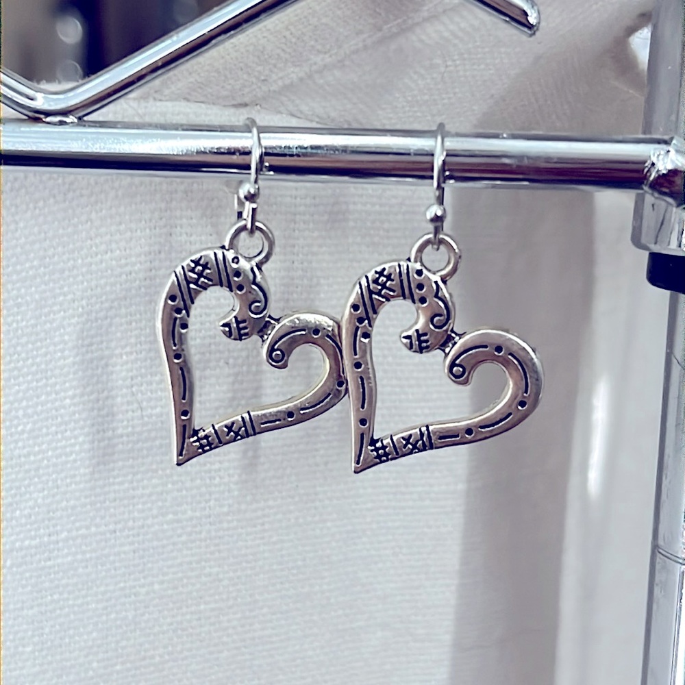 Silver Heart Dangling Earrings